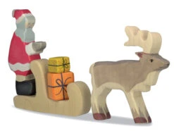 Weihnachtsmann-Set | Weihnachtsmann Mit Schlitten Und Rentier | Holztiger