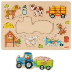 Goki Bauernhof-Puzzle | Steckpuzzle Traktor Mit Anhänger | Geduldspiel | 57468 -Holzspielzeug-Peitz Bauernhof Puzzle Knobelei 57468 2 1901 2
