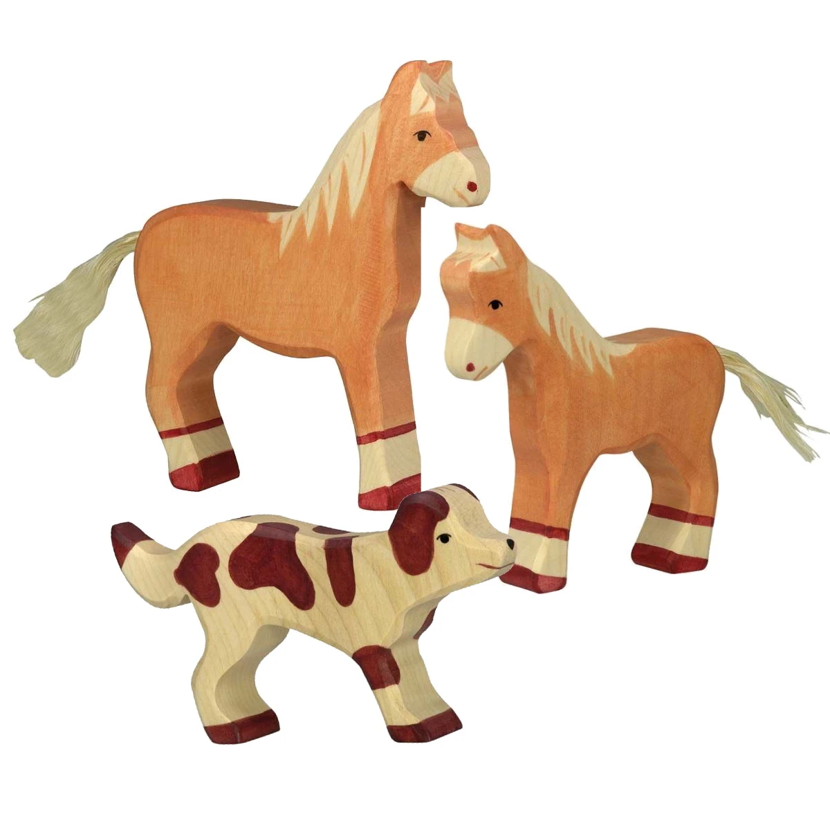 Pferd, Fohlen, Hund | 3-teiliges Bauernhof Tiere Set | Holztiger | Bauernhof Zubehör | HT-Set-80033+80040+80058 3 Pferd, Fohlen, Hund | 3-teiliges Bauernhof Tiere Set | Holztiger | Bauernhof Zubehör | HT-Set-80033+80040+80058