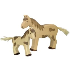Pferd Und Fohlen Gefleckt | 2-teiliges Bauernhof Tiere Set | Holztiger | Bauernhof Zubehör | HT-Set-80037+80043