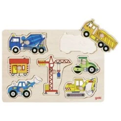 Goki Baustellen-Puzzle | Steckpuzzle Baufahrzeuge | Geduldspiel | 57593