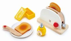 Hape Toaster 7-teilig | Spielküchen-Zubehör -Holzspielzeug-Peitz E3148 Pop up Toaster Set 2