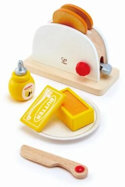 Hape Toaster 7-teilig | Spielküchen-Zubehör -Holzspielzeug-Peitz E3148 Pop up Toaster Set 3
