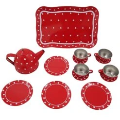 Picknickset Kinder-Teeservice Kinder-Kaffeeservice Metall Rot Mit Weissen Punkten SLH 2172