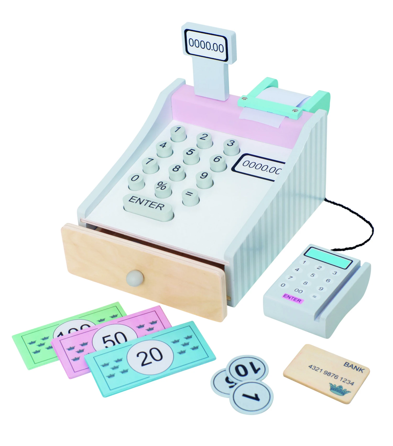 Kasse Zum Einkaufen | Ladenkasse Aus Holz | Kaufladenkasse Mit Kartenlesegerät | JB-W7124 3 Kasse Zum Einkaufen | Ladenkasse Aus Holz | Kaufladenkasse Mit Kartenlesegerät | JB-W7124