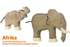 Elefanten Mit Elefantenbaby | 2-teiliges Tiere Set | Arche Spielfiguren | Afrika Tiere | Holztiger | 80150+80147