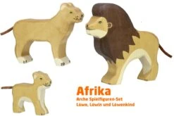 Löwe, Löwin, Löwenbaby | 3-teiliges Tiere Set | Arche Spielfiguren | Holztiger | HT-Set-80139+80140+80141
