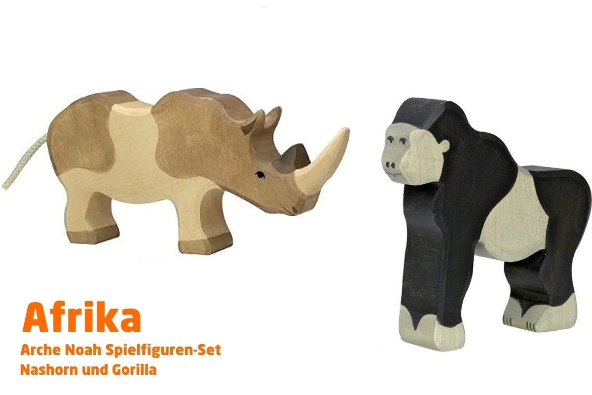 Gorilla Und Nashorn | 2-teiliges Tiere Set | Arche Spielfiguren | Afrika Tiere | Holztiger | HT80150+HT80147 3 Gorilla Und Nashorn | 2-teiliges Tiere Set | Arche Spielfiguren | Afrika Tiere | Holztiger | HT80150+HT80147
