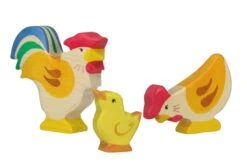 Hahn, Huhn, Küken | 3-teiliges Bauernhof Tiere Set | Holztiger | Zootiere | Bauernhof Zubehör | HT-Set-80014+80016+80020