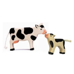 Kuh Und Kälbchen | 2-teiliges Bauernhof Tiere Set | Holztiger | Bauernhof Zubehör | HT-Set-80003+80006