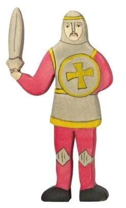 Ritter Rot Mit Schwert | Holztiger Ritterfigur | Holz Ritterburg-Figur 80252