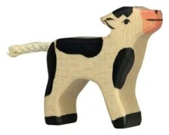 Holztiger Spielzeug-Kälbchen Schwarz-weiß Kinder-Bauernhof-Tiere