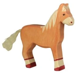 Holztiger Spielzeug-Pferd Stehend | Hellbraun Kinder-Bauernhof-Zubehör Hof-Tiere