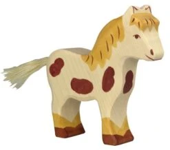 Holztiger Spielzeug-Pony Stehend | Schwarz-weiß Kinder-Bauernhof-Tiere Aus Holz